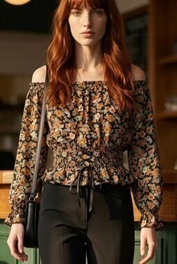 Off Shoulder Puff Sleeves Front Tie Corset Blouse Sz S Romantic Whimsigoth